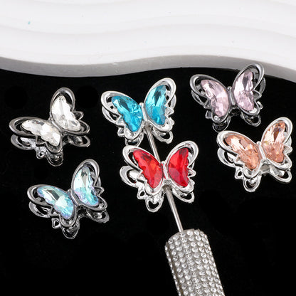 Butterfly Metal Beads 26mm Double-Sided Crystal Glass Embedded 3pcs 4