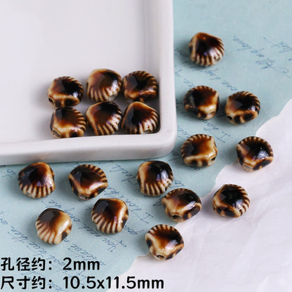 Coffee Color Ocean Creatures Ceramic Beads Hand Painted 5pcs 14