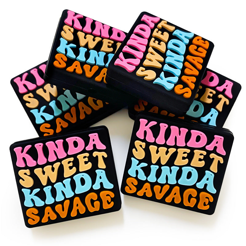 Silicone Focal Beads Kinda Sweet Kinda Savage Colorful Text 20pcs