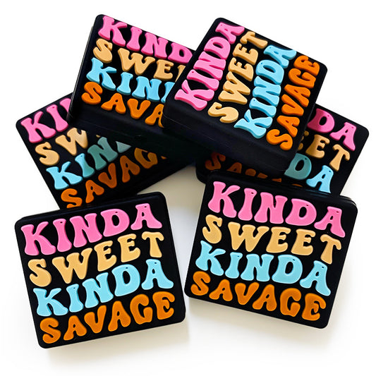 Silicone Focal Beads Kinda Sweet Kinda Savage Colorful Text 20pcs