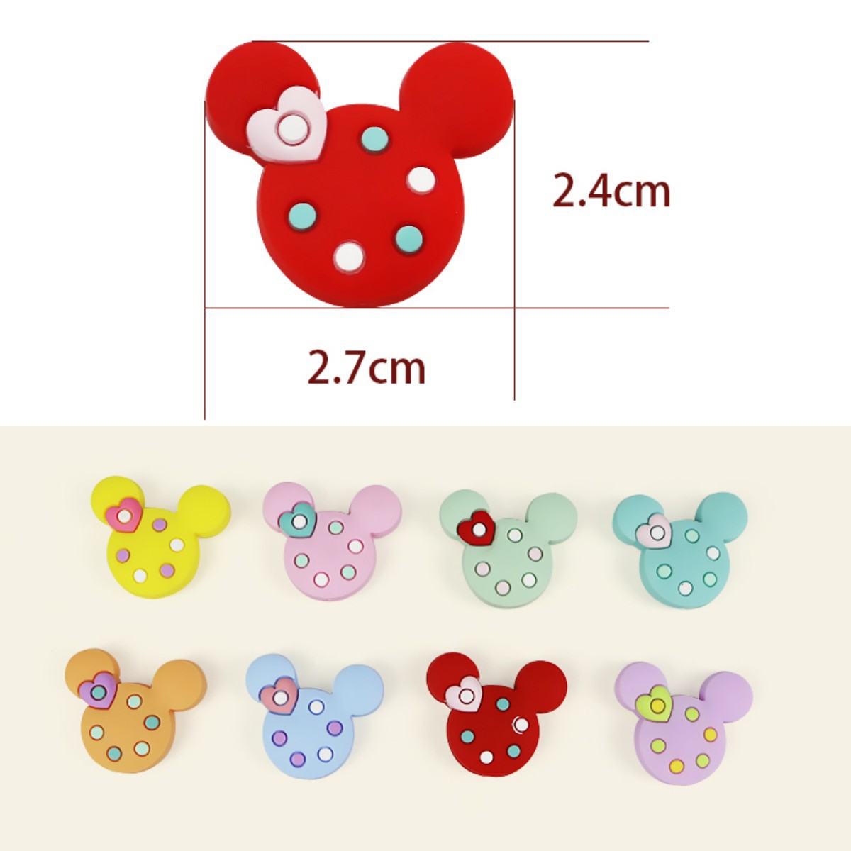 Silicone Focal Beads Mickey Head Polka Dot with Heart Accent 20pcs 3