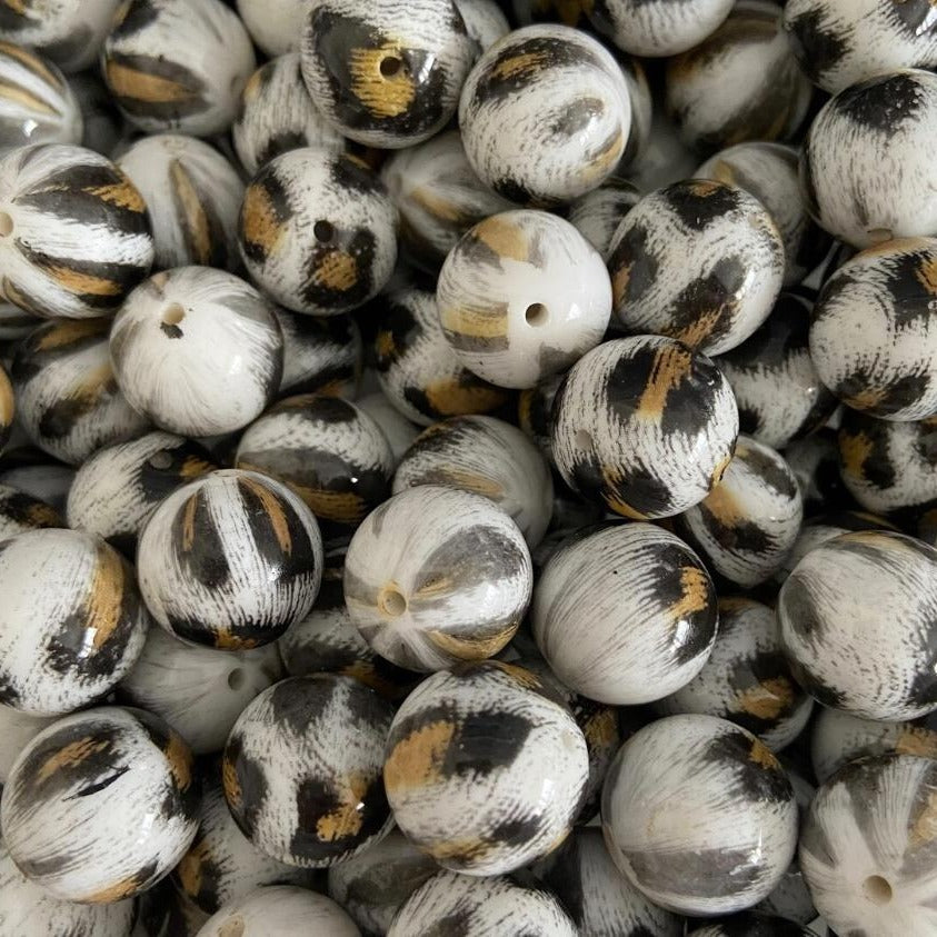 Leopard Print Bubblegum Beads 20mm Glossy Acrylic Animal Pattern 5pcs