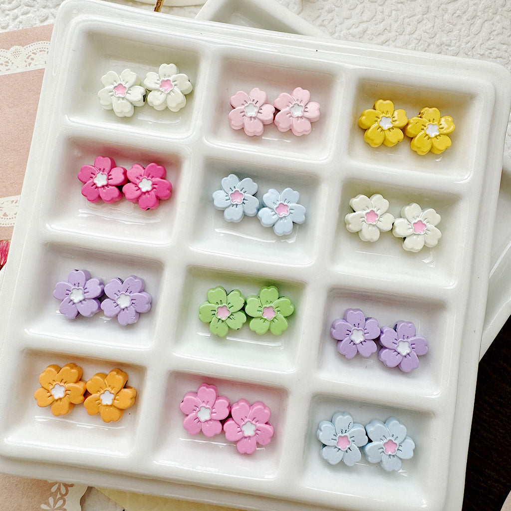 Flower Metal Beads 10mm Baking Painted Cherry Blossom 20pcs
