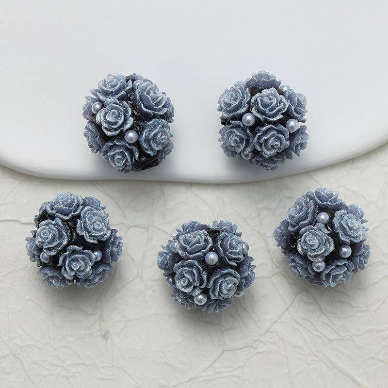 Embellished Flower Cluster Clay Beads 20mm Gradient Rose 10pcs 37