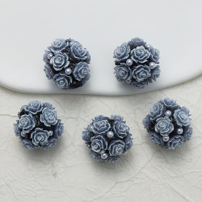Embellished Flower Cluster Clay Beads 20mm Gradient Rose 10pcs 37