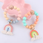 Rainbow Tassel Silicone Bead Wristlet Keychain Pastel Colors 2