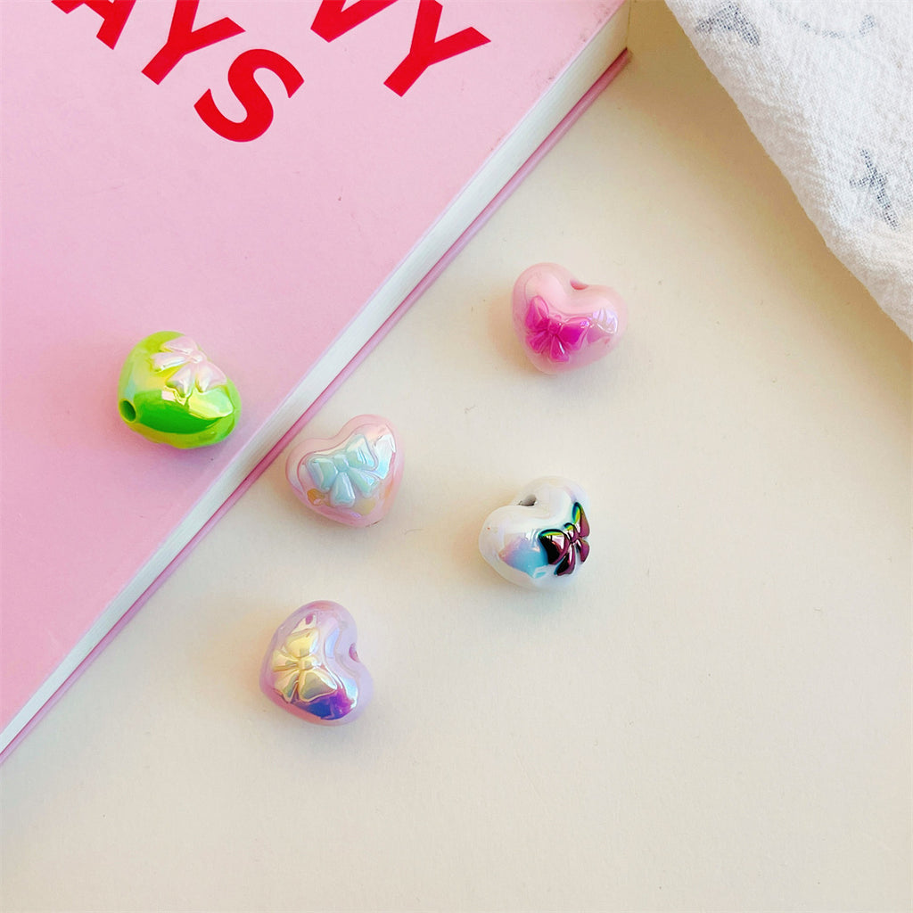 Dual Color Butterfly Bow Heart Acrylic Beads 17mm Glossy Gradient 100pcs 2