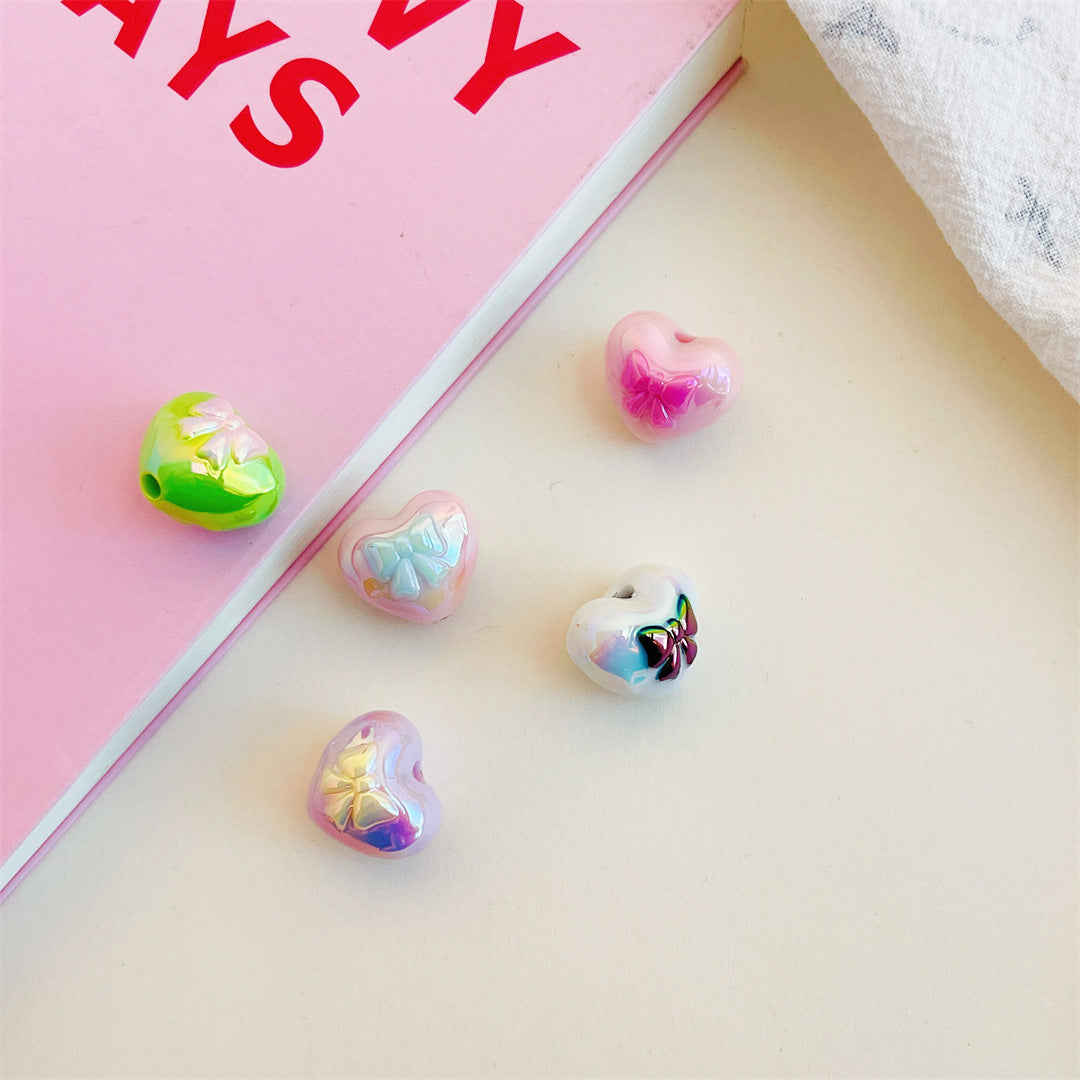 Dual Color Butterfly Bow Heart Acrylic Beads 17mm Glossy Gradient 100pcs 2