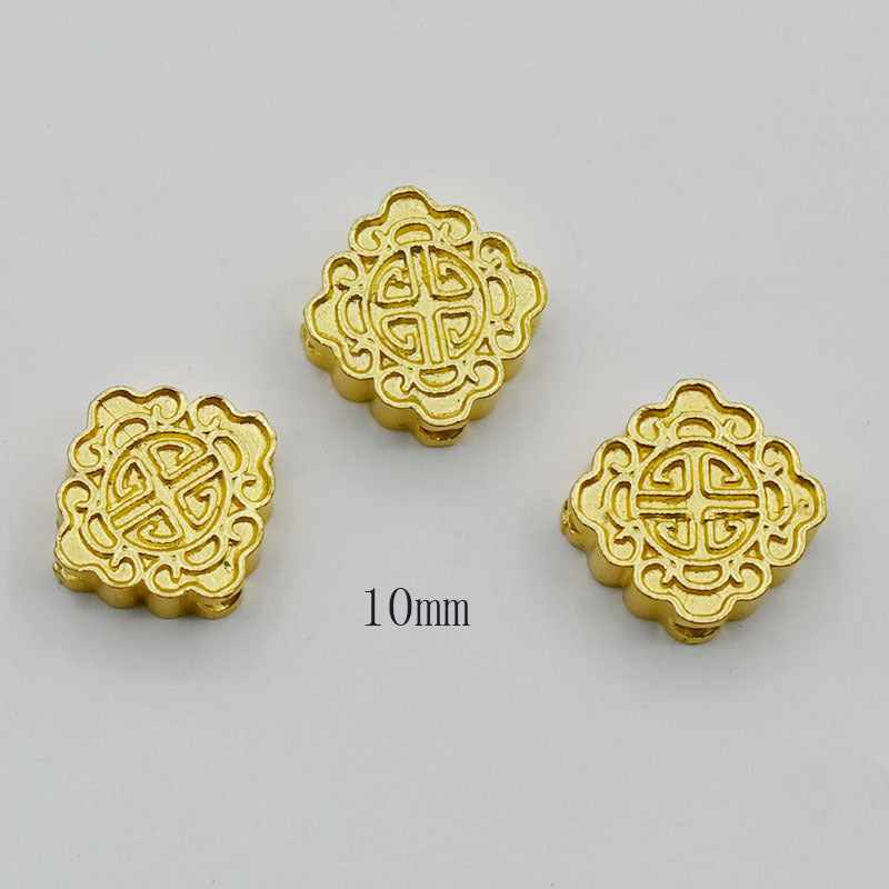 Square Metal Beads 10mm Auspicious Cloud Pattern Gold Tone 20pcs 2