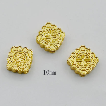 Square Metal Beads 10mm Auspicious Cloud Pattern Gold Tone 20pcs 2
