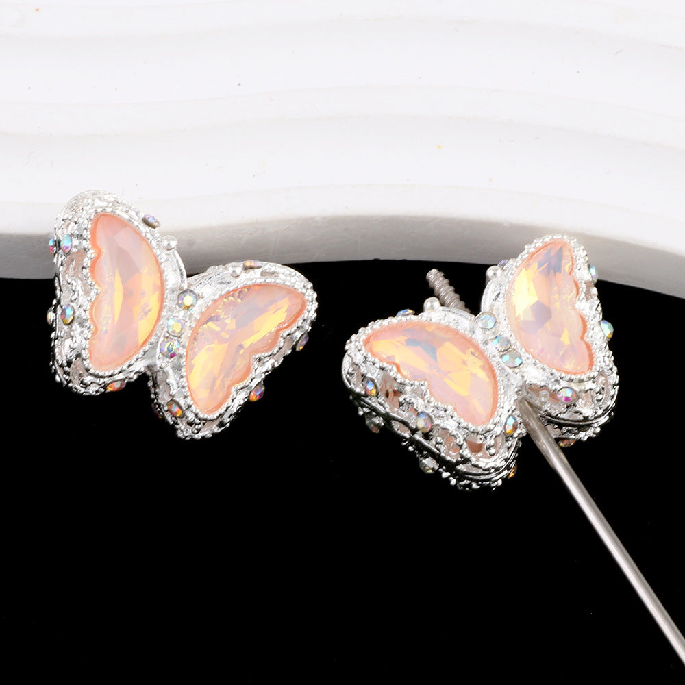 Butterfly Rhinestone Beads 28mm Colorful Silver Alloy 10pcs 18
