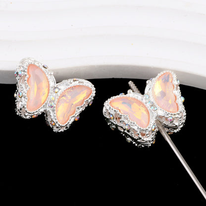 Butterfly Rhinestone Beads 28mm Colorful Silver Alloy 10pcs 18