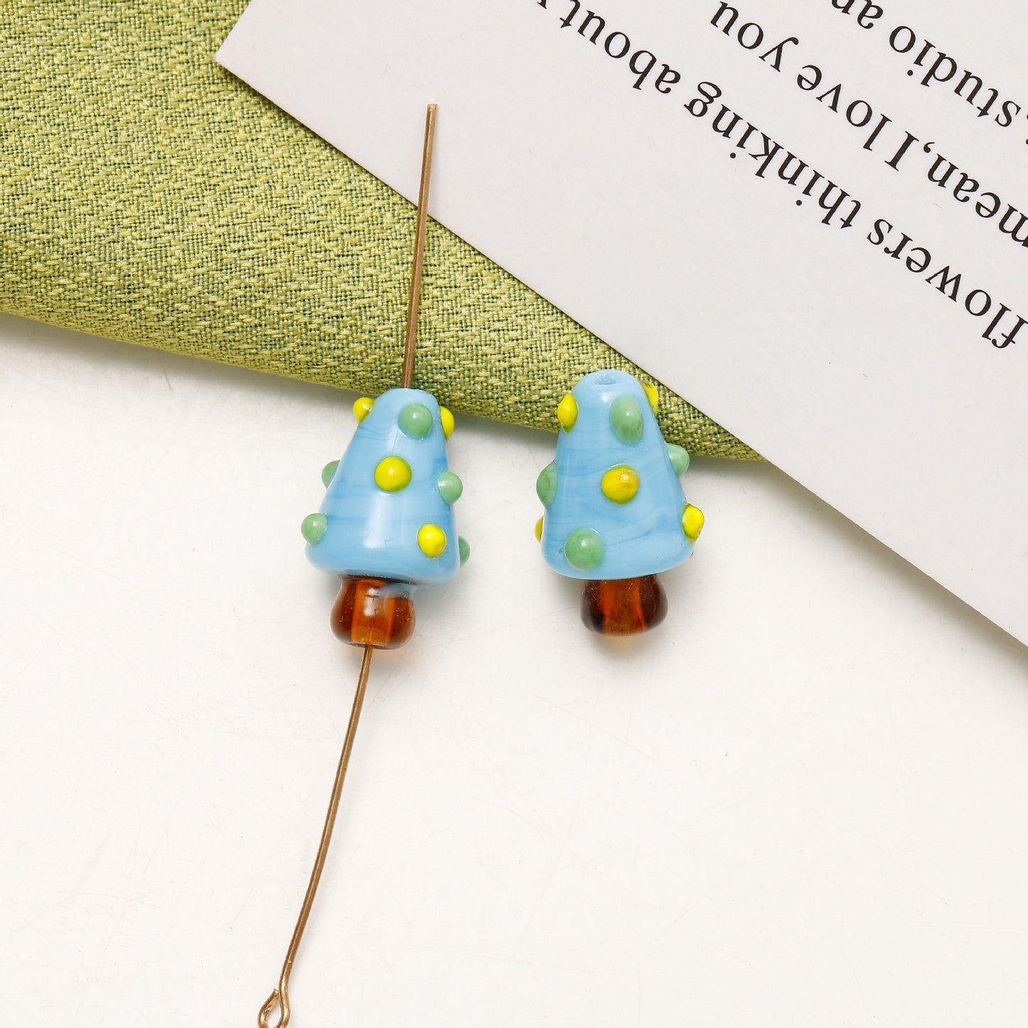 Hand Painted Polka Dot Christmas Tree Lampwork Glass Beads 19mm 4pcs 11