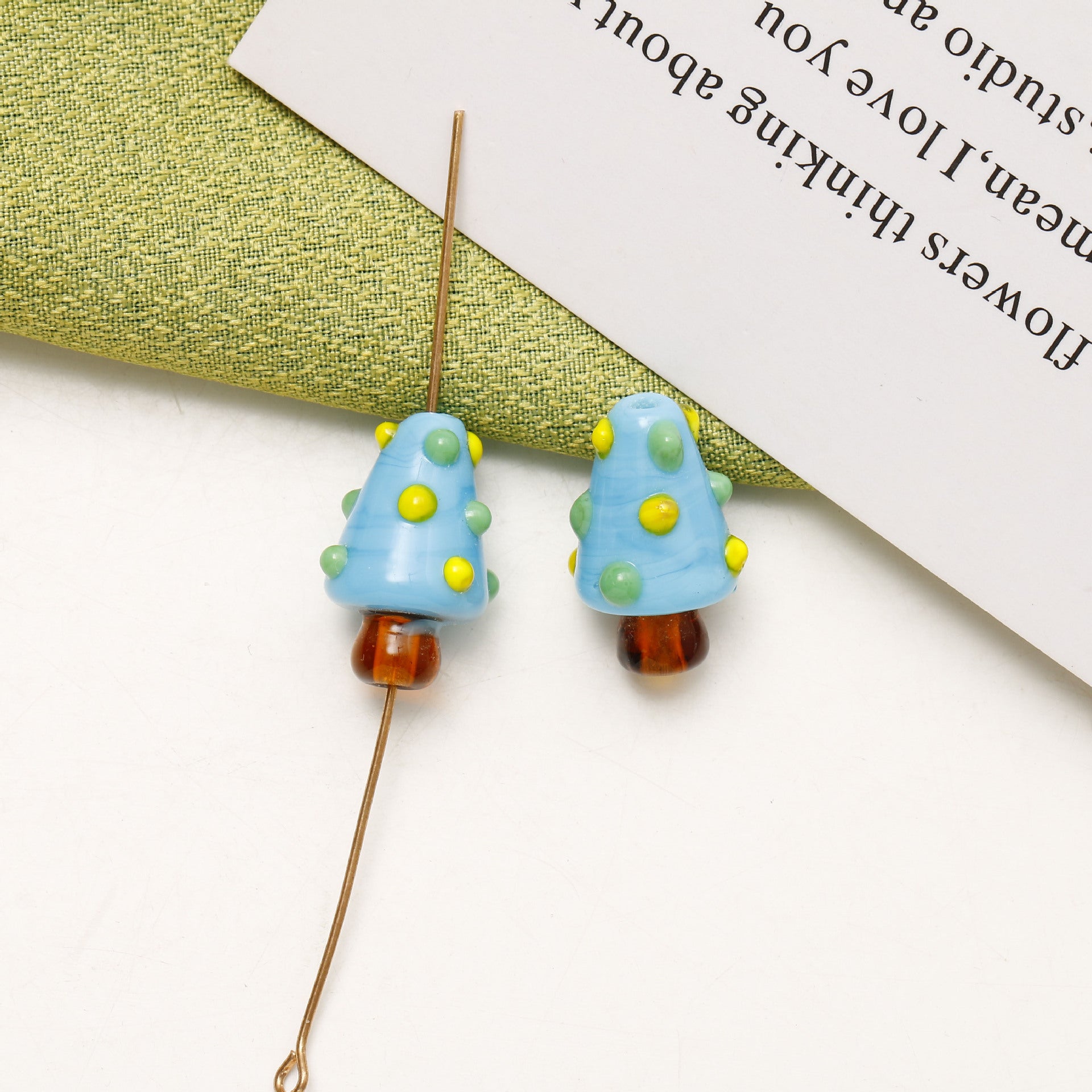 Hand Painted Polka Dot Christmas Tree Lampwork Glass Beads 19mm 4pcs 11