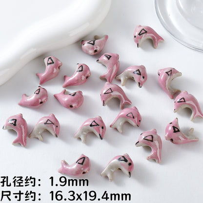 Hand Painted Animal Ceramic Beads Cute 3D Design 2pcs 12