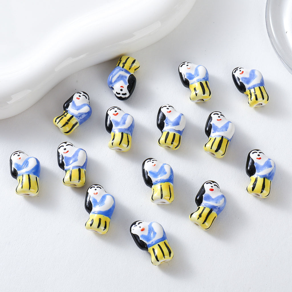 Hand Painted Animal Ceramic Beads Cute 3D Design 2pcs 5