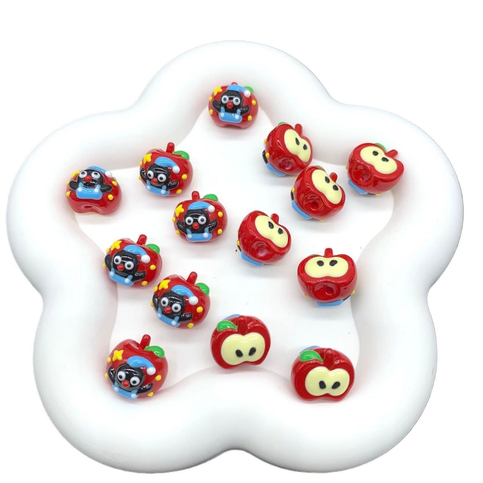 Hand Painted Apple Acrylic Beads 18mm Enamel Finish 4pcs 5