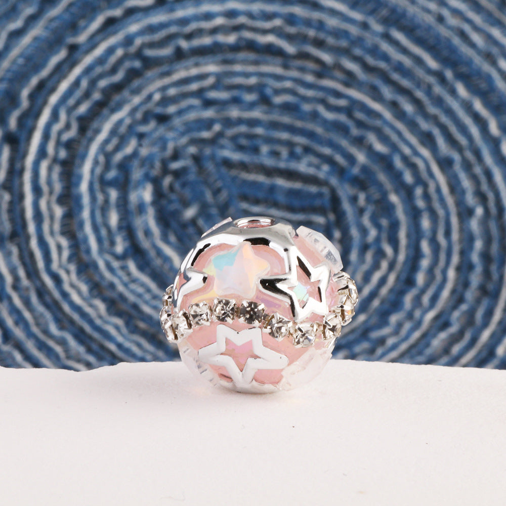 Starry Round Rhinestone Beads 18mm Acrylic Silver Star Cutout 10pcs 9