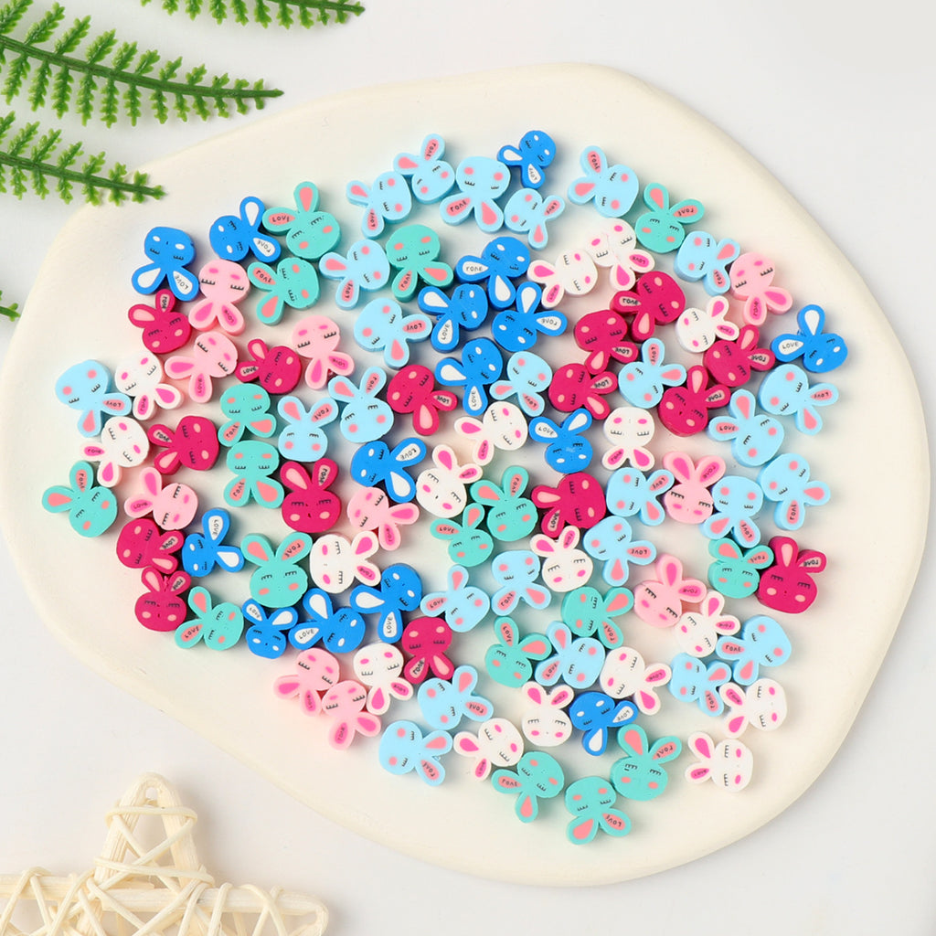 Easter Bunny Clay Beads 11mm Colorful Pastel Polymer 100pcs 3