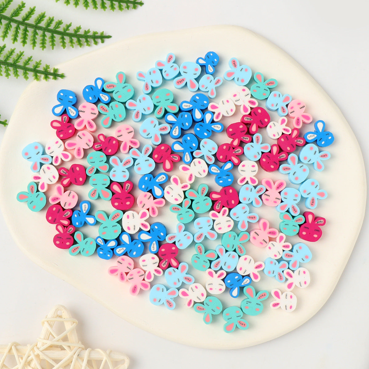 Easter Bunny Clay Beads 11mm Colorful Pastel Polymer 100pcs 3