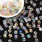 Electroplated Square Glass Beads 6mm Colorful Reflective 96pcs