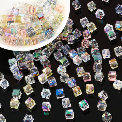 Electroplated Square Glass Beads 6mm Colorful Reflective 96pcs