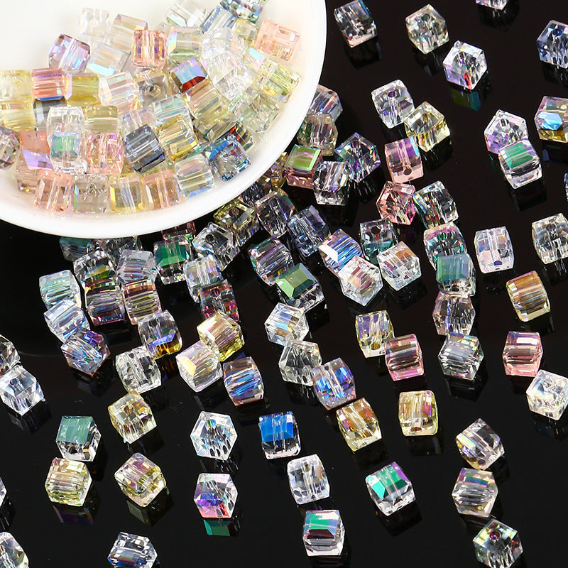 Electroplated Square Glass Beads 6mm Colorful Reflective 96pcs