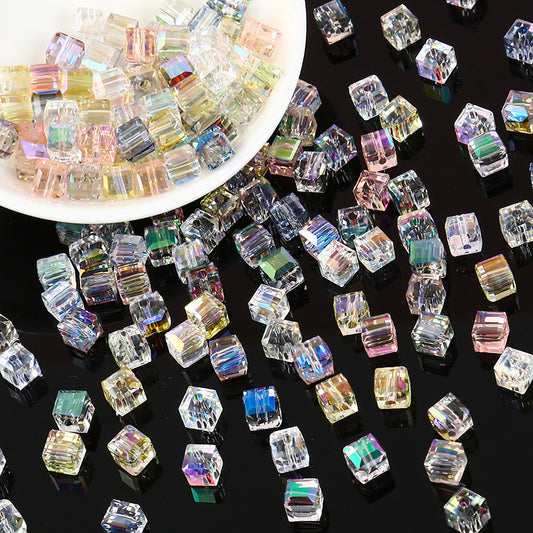 Electroplated Square Glass Beads 6mm Colorful Reflective 96pcs
