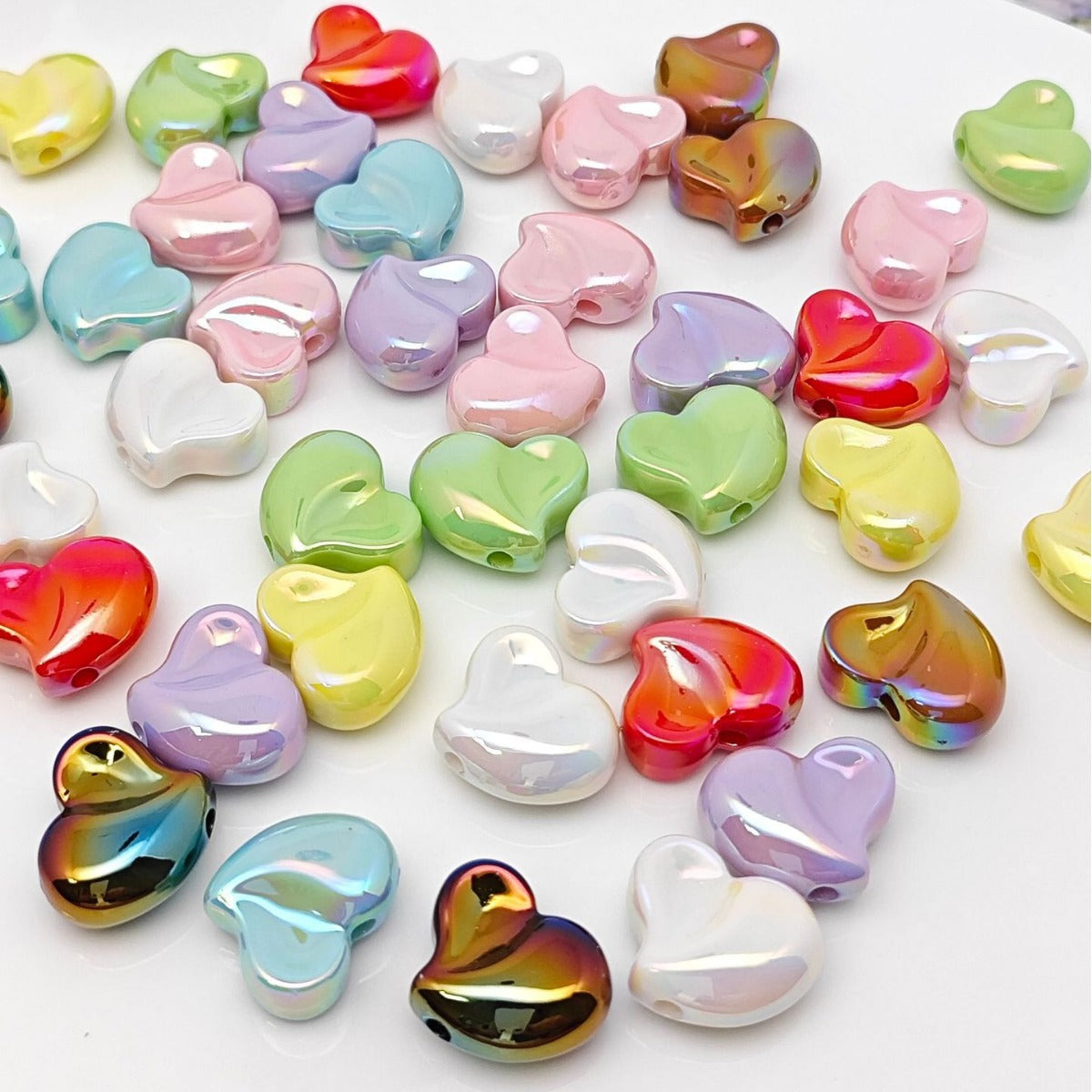 Plating Irregular Heart Acrylic Beads 17x20mm Colorful Mixed 100pcs
