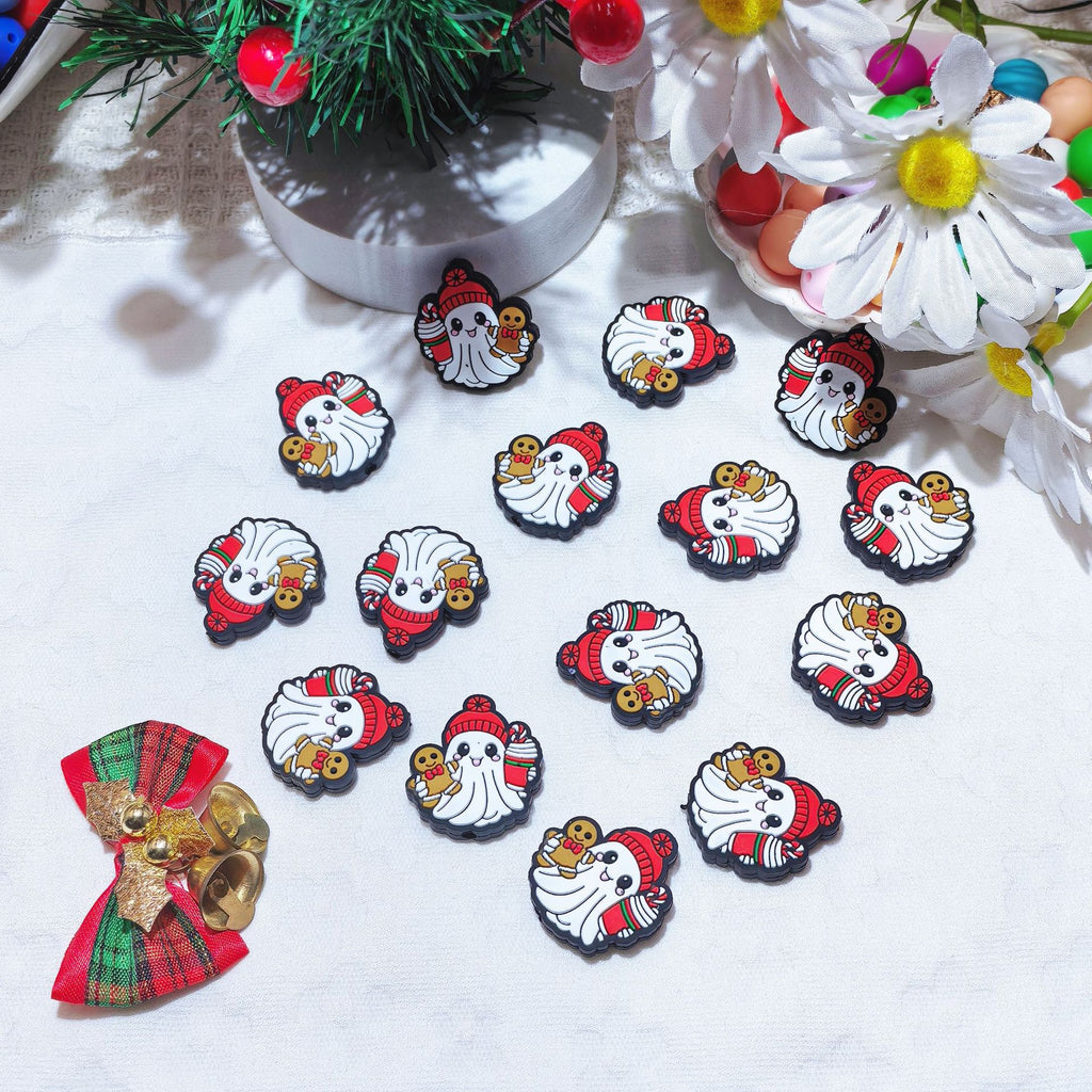 Silicone Focal Beads Halloween Ghost With Gingerbread and Hat 20pcs 4