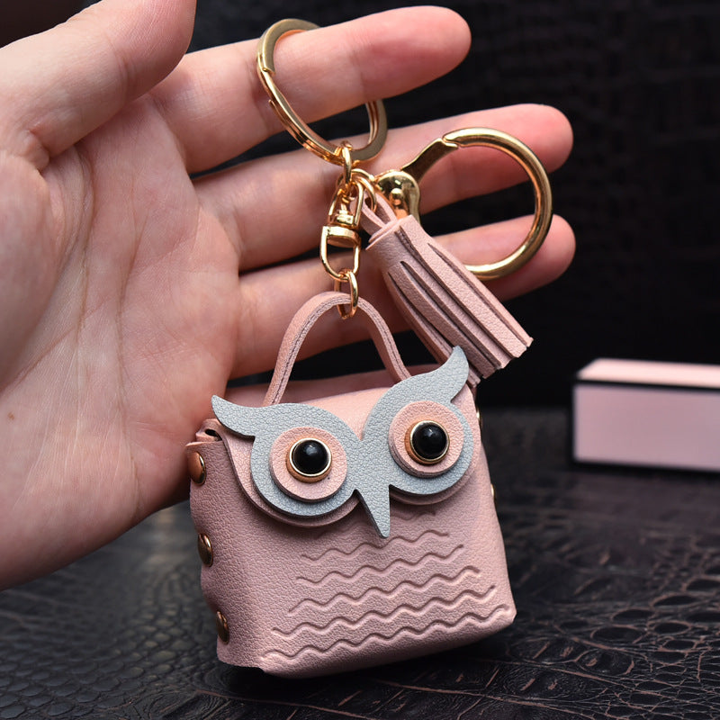 Leather Owl Keychain Wild Animal with Tassel Charm Vibrant Colors 7