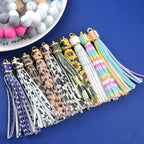 Multi Patterned PU Leather Tassel Keychain Charms 10cm 6pcs
