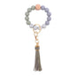 Silicone Beaded Wristlet Keychain with PU Tassel and Wood Accent 21