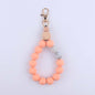 Wood Hexagon Silicone Bead Wristlet Keychain Natural Pastel Colors 8