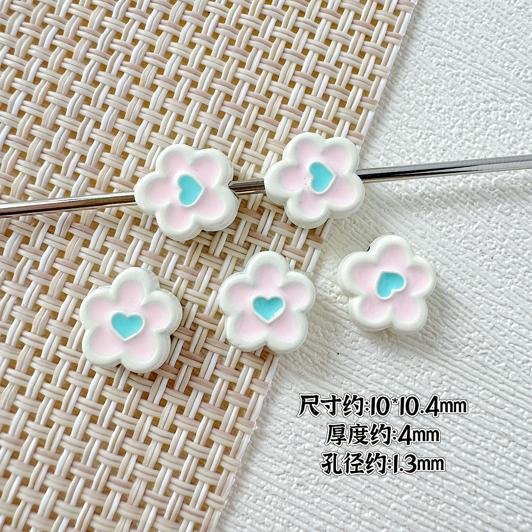 Heart and Flower Metal Beads 10mm Baking Painted Two-Color 20pcs 6