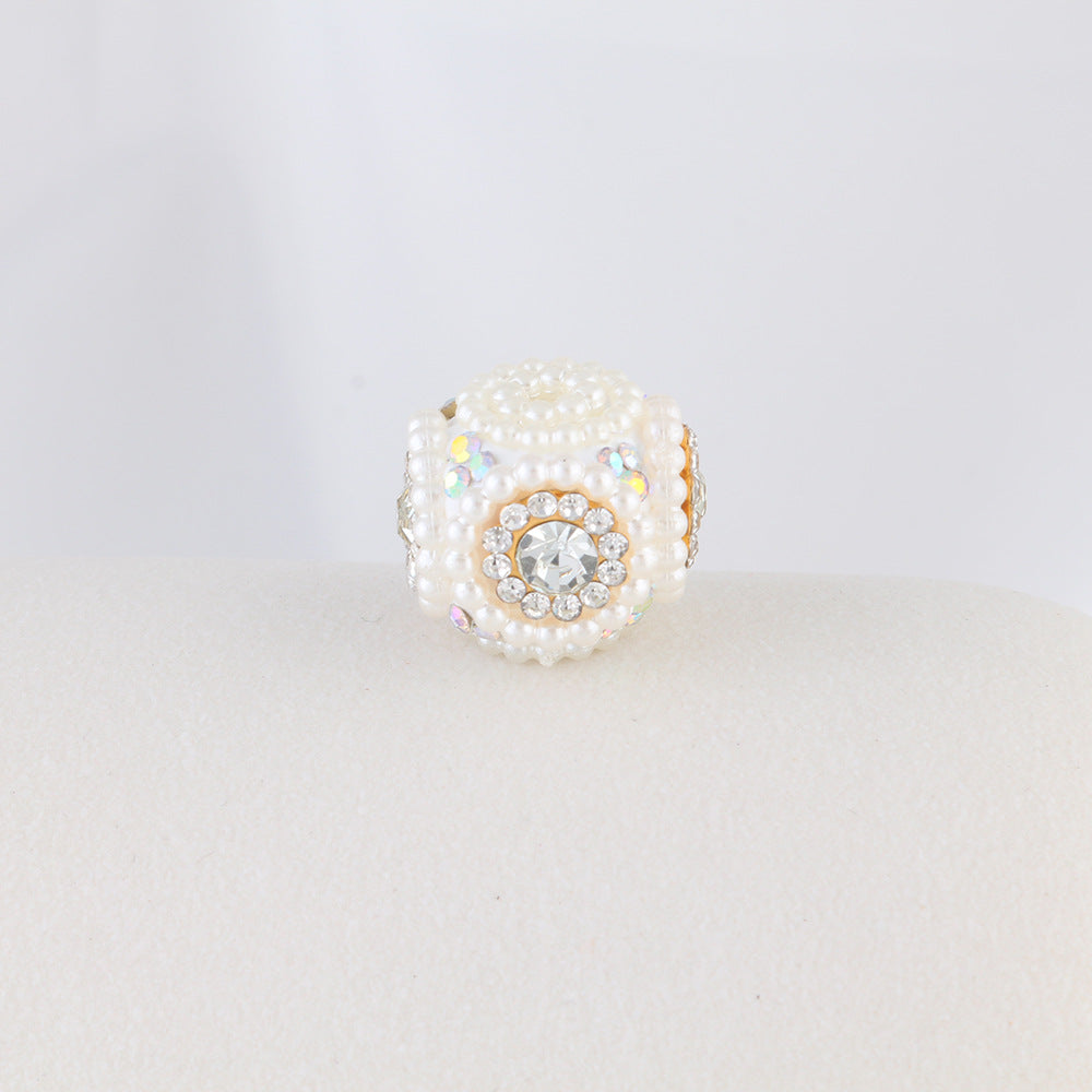 Pearl Encrusted Cube Clay Beads 20mm Rhinestone Accent 5pcs 9