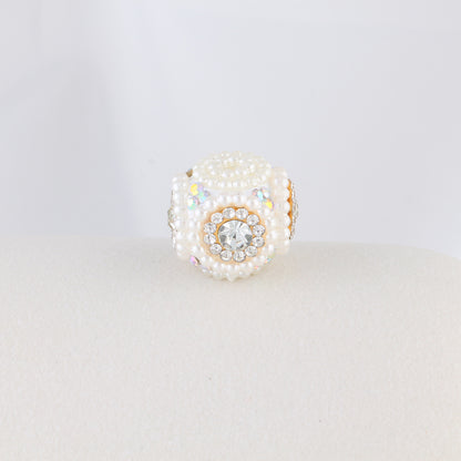Pearl Encrusted Cube Clay Beads 20mm Rhinestone Accent 5pcs 9