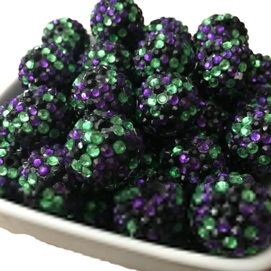 Rhinestone Bubblegum Beads 10-22mm Halloween Green Purple 5pcs 2