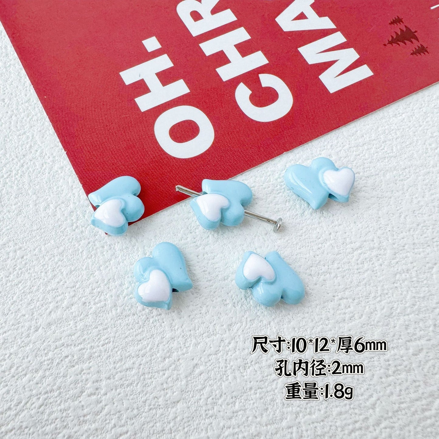 Bear and Double Heart Metal Beads 13mm Baking Painted Alloy 10pcs 16
