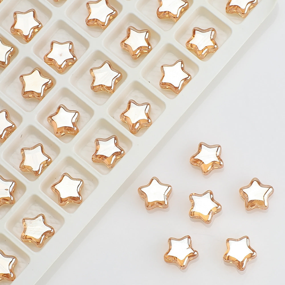 Plated Star Shaped Glass Beads 8mm Rainbow Electroplated 100pcs 14