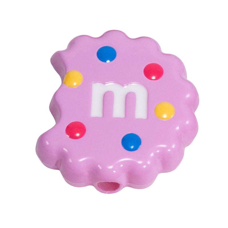Hand Painted Bitten Cookie Acrylic Beads 22mm Enamel Glossy 10pcs 29