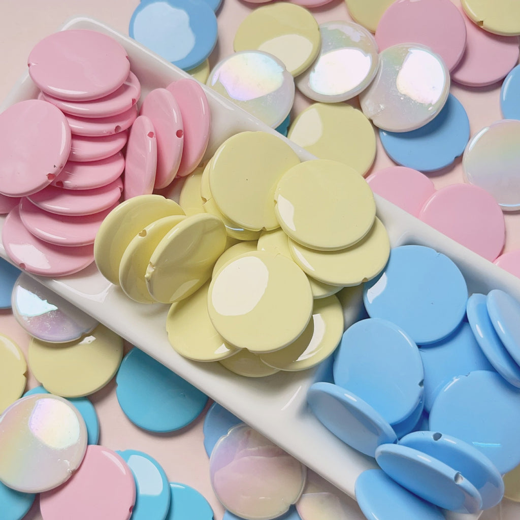 Painted Disc Acrylic Beads 25mm Macaroon Baking Pastel Mixed 10pcs
