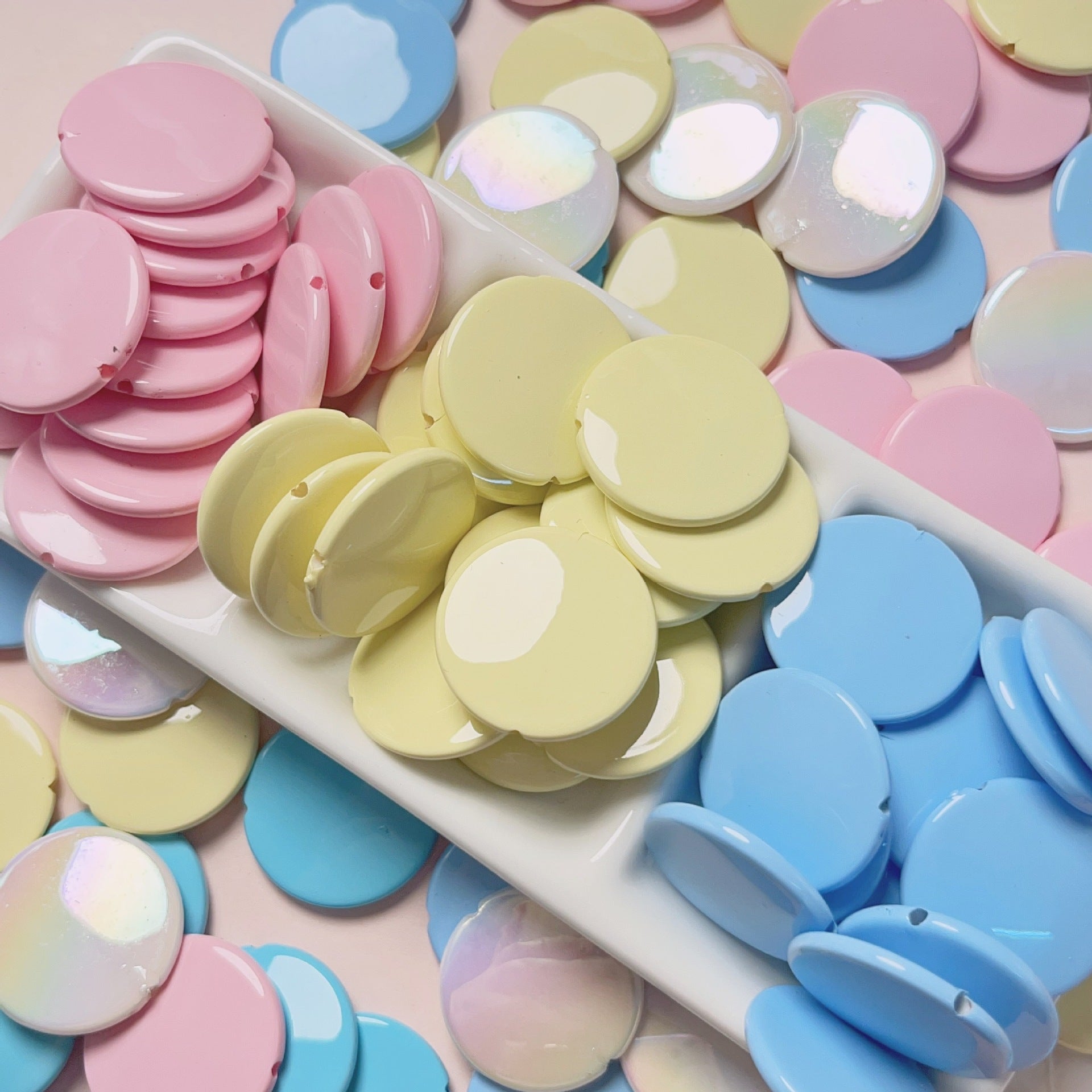 Painted Disc Acrylic Beads 25mm Macaroon Baking Pastel Mixed 10pcs