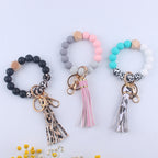 PU Leather Tassel Silicone Bead Wristlet Keychain Colorful Animal Print