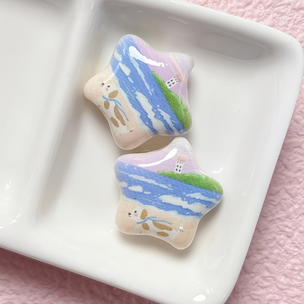 Star Shaped Acrylic Beads 25mm Fairy Tale Pattern Printed 10pcs 2