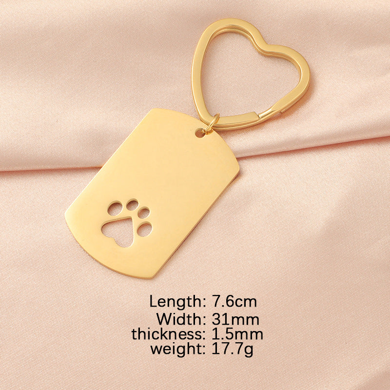 Stainless Steel Dog Claw Keychain with Heart Ring and Paw Cutout 7