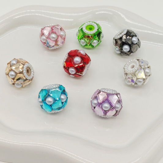 Embellished Bubblegum Beads 16mm Faceted Mini Pearl Paved 4pcs
