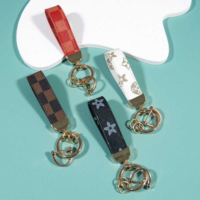 Leather Print Wristlet Keychain with Checkered and Monochrome Patterns 2