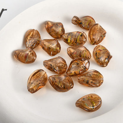 Lampwork Glass Beads Leaf Curled 14x21mm Translucent Vibrant 4pcs 11