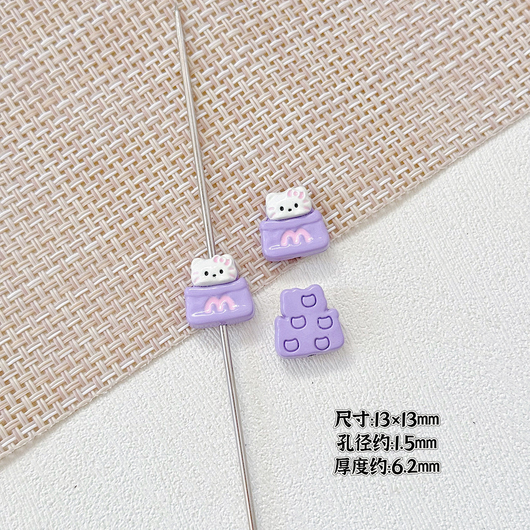 Cat and Bear Candy Painted Metal Beads 13 16mm Glossy 10pcs 6